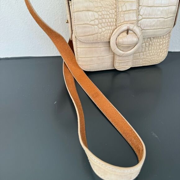 Most Wanted Crocodile Print Embossed Small Leather Saddlebag Mini Crossbody - Picture 2 of 10